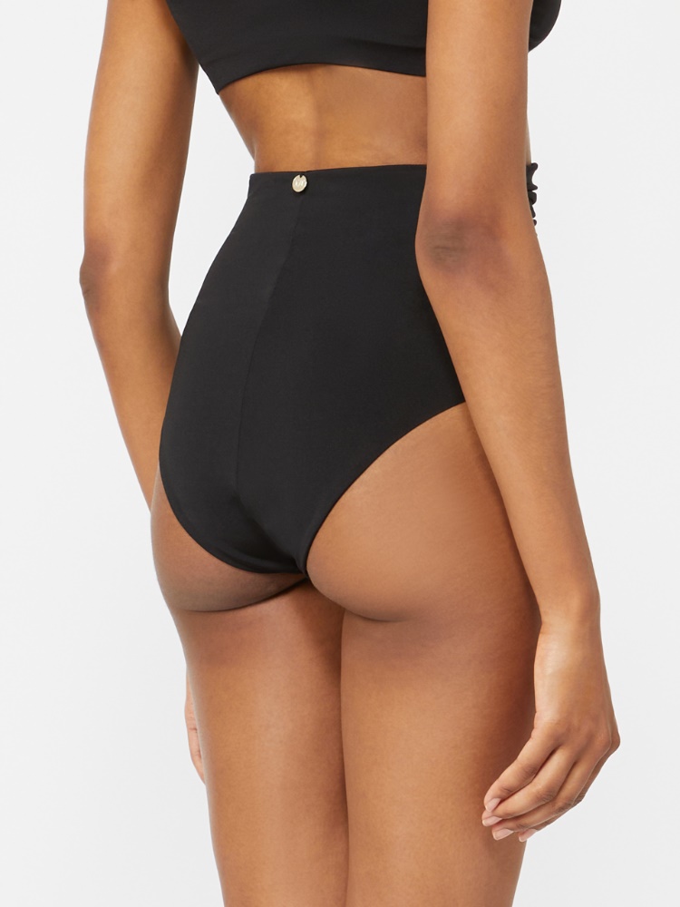 Shiny jersey culotte-style bikini bottoms - BLACK - 3