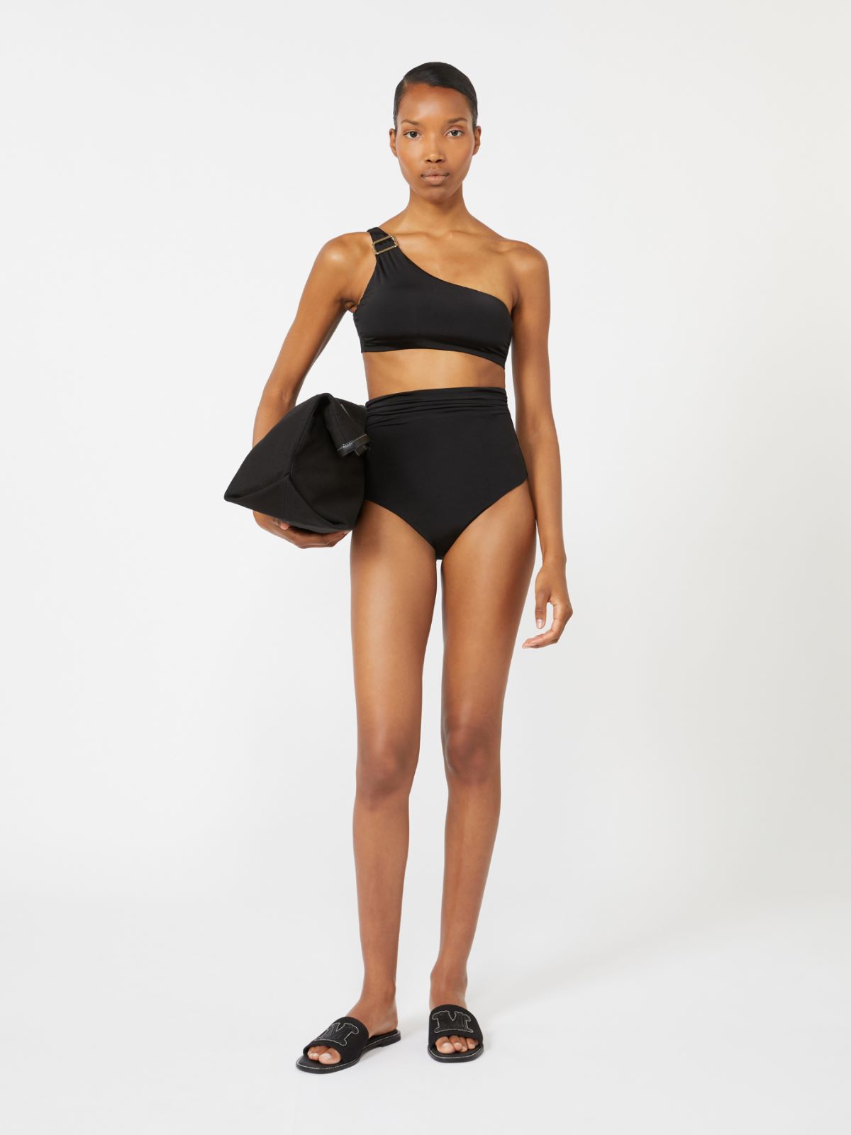 Shiny jersey culotte-style bikini bottoms + BLACK - Max Mara