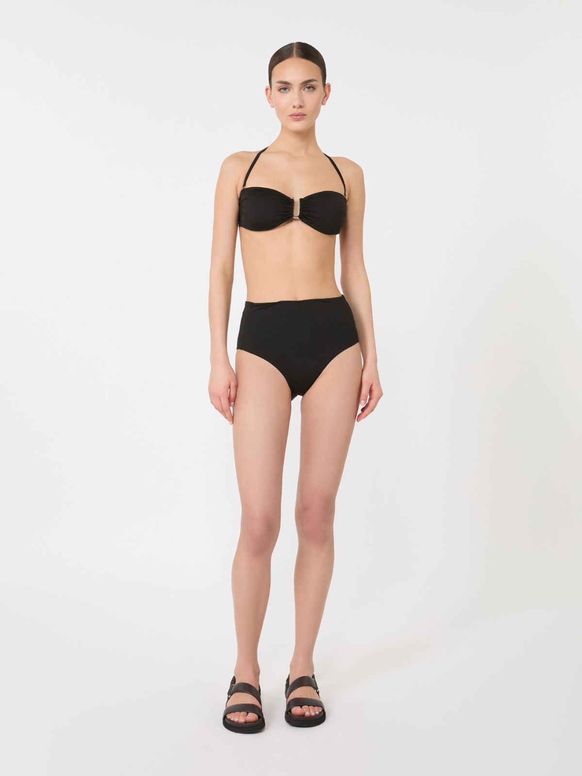 High-waisted jersey bikini bottoms - BLACK