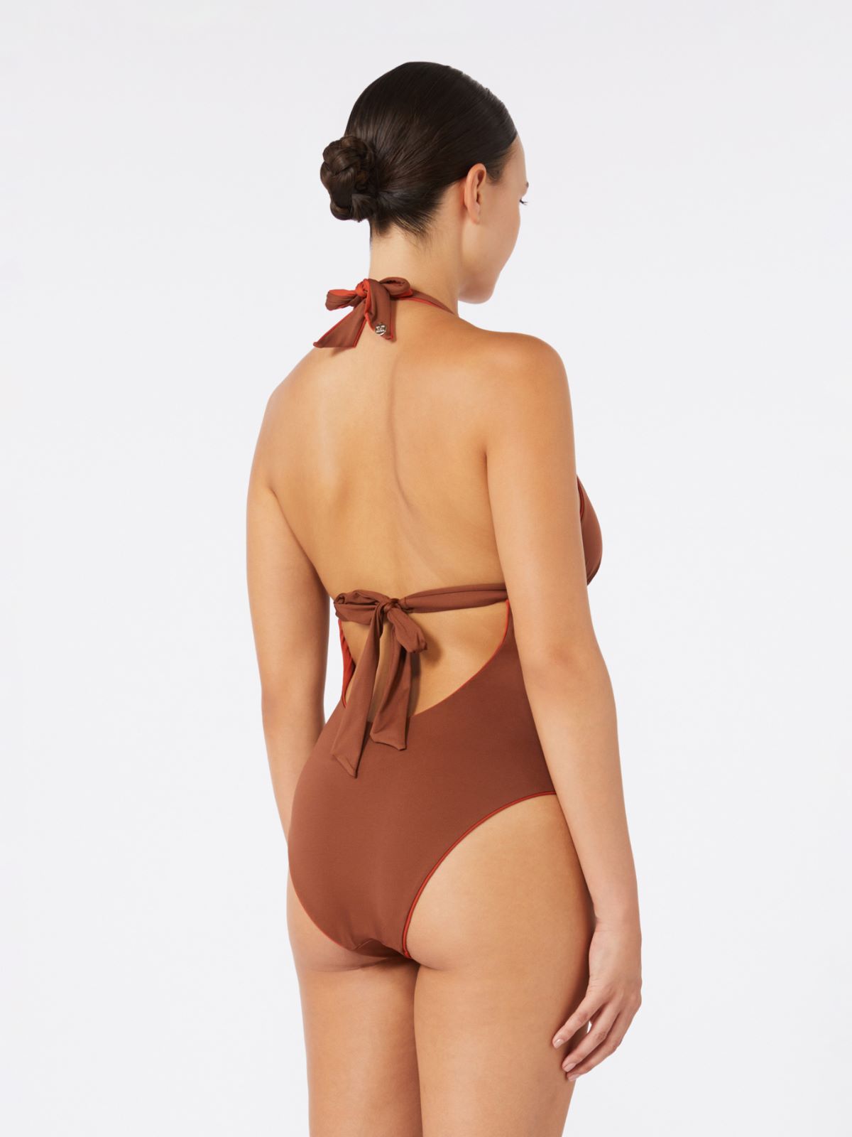 Reversible nylon V-neck swimsuit - CHOCOLATE - 3