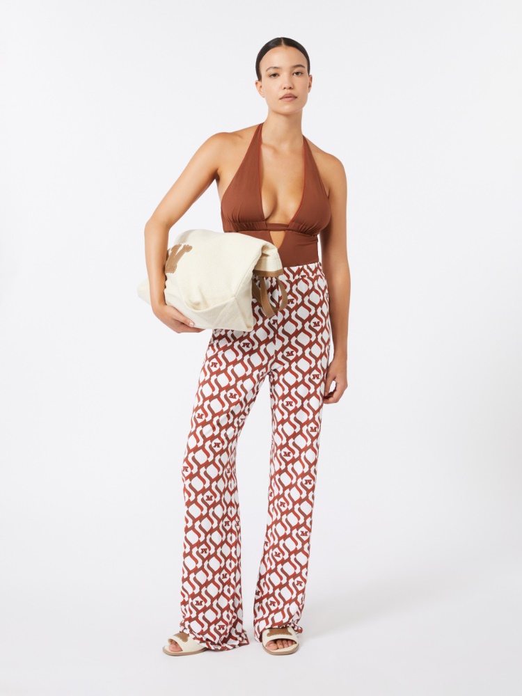 Reversible nylon V-neck swimsuit - CHOCOLATE - 1