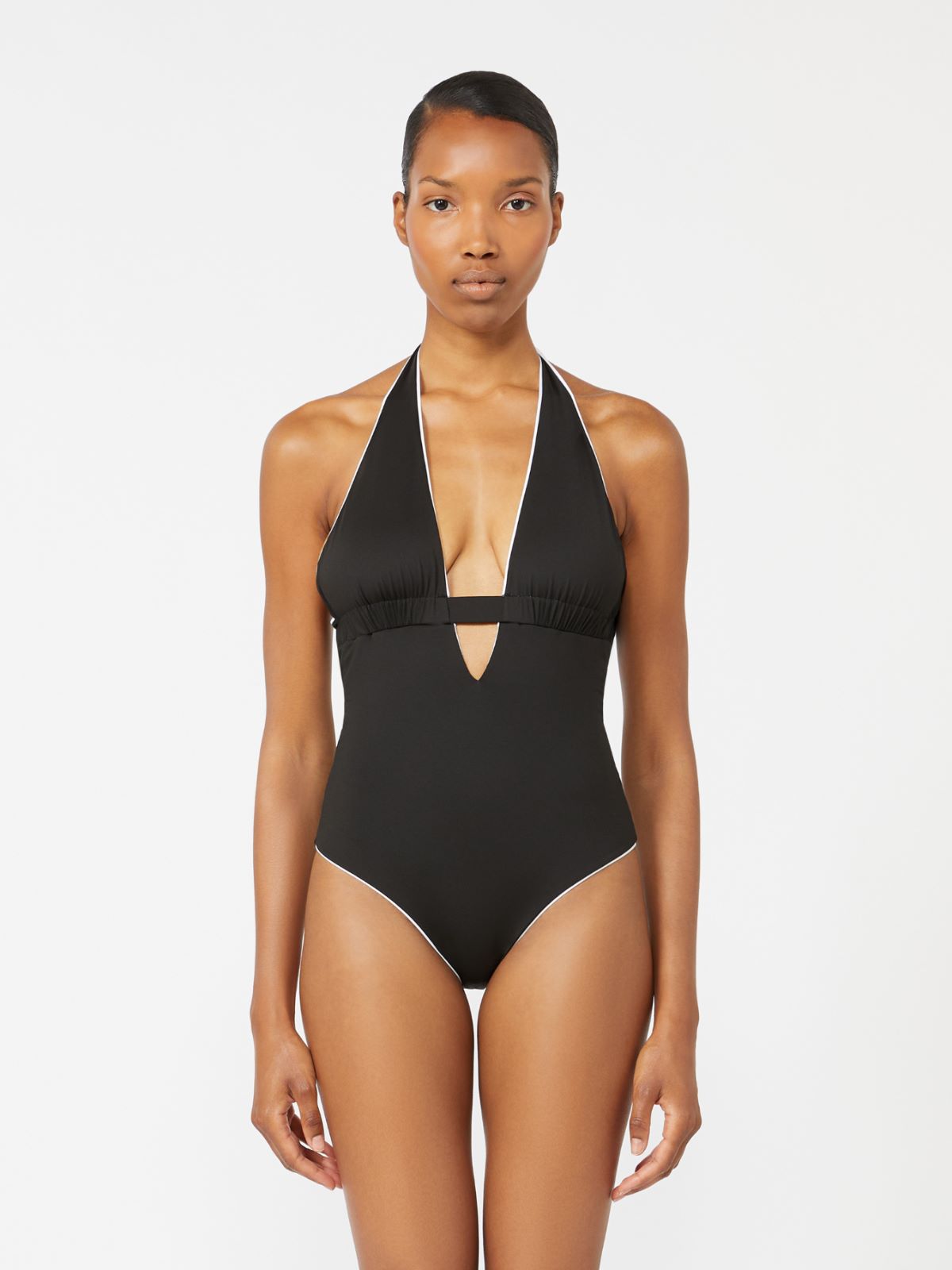Reversible nylon V-neck swimsuit - BLACK - 2