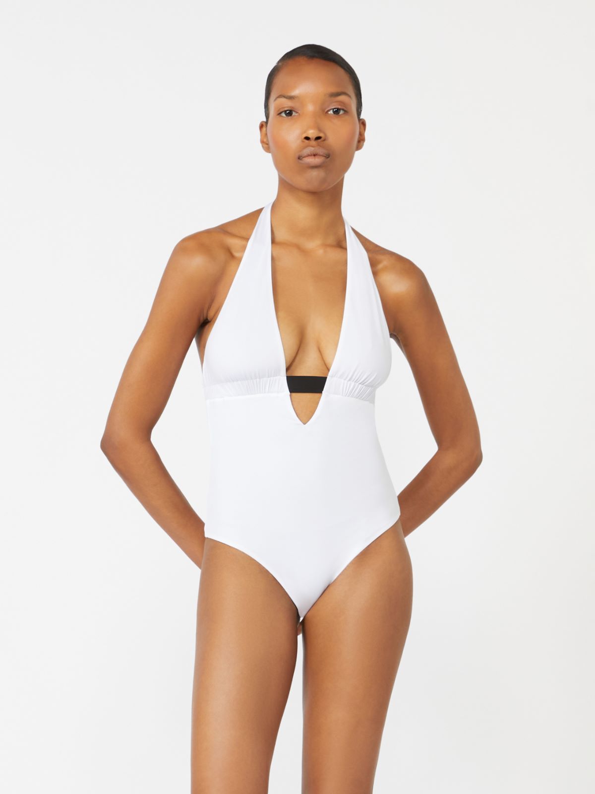 Reversible nylon V-neck swimsuit - BLACK - 4
