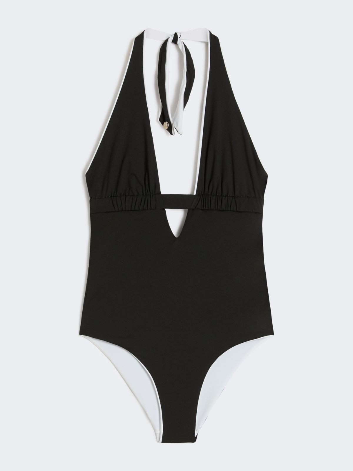 Reversible nylon V-neck swimsuit - BLACK - 5