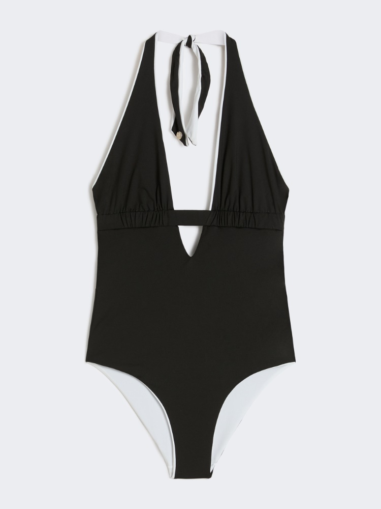 Reversible nylon V-neck swimsuit - BLACK