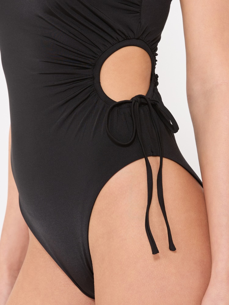 Shiny jersey one-shoulder swimsuit - BLACK - 4