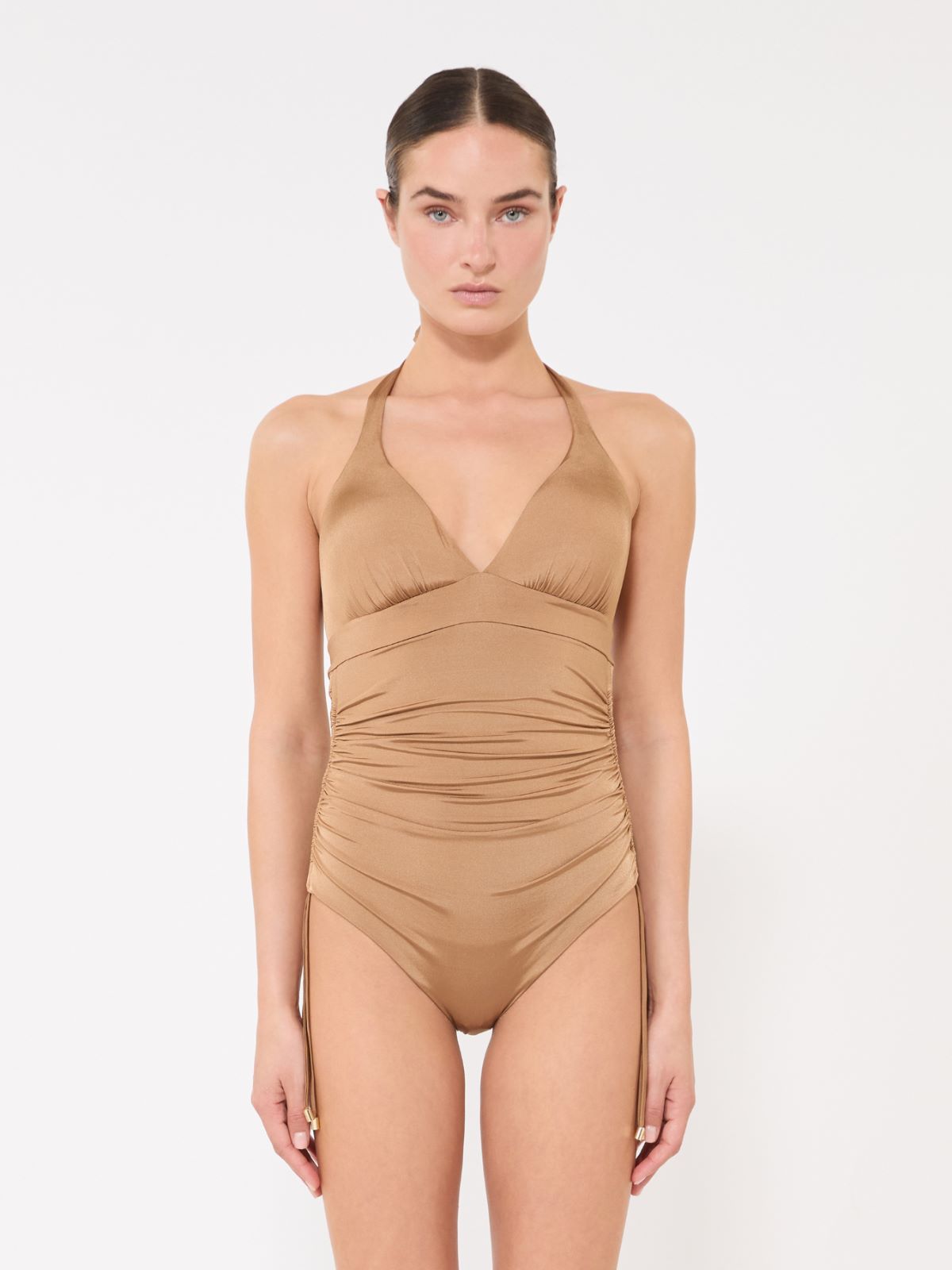 Maillot de bain une pièce froncé en jersey - POIL DE CHAMEAU - 2