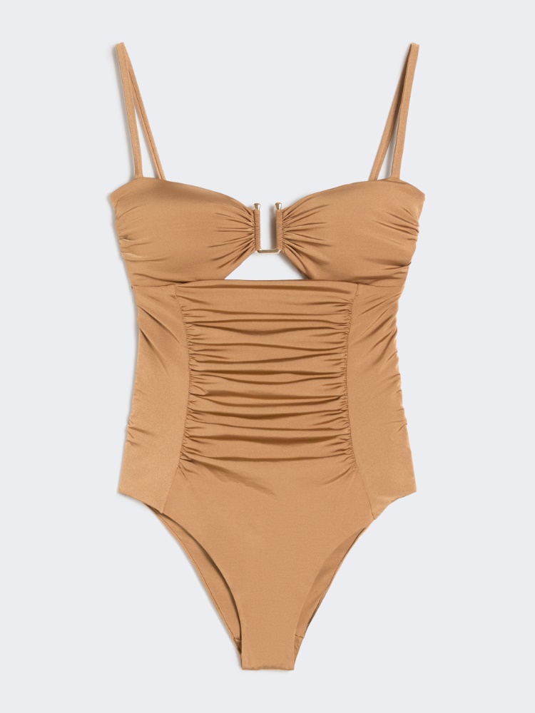 Shiny jersey bandeau swimsuit - CAMEL - Max Mara