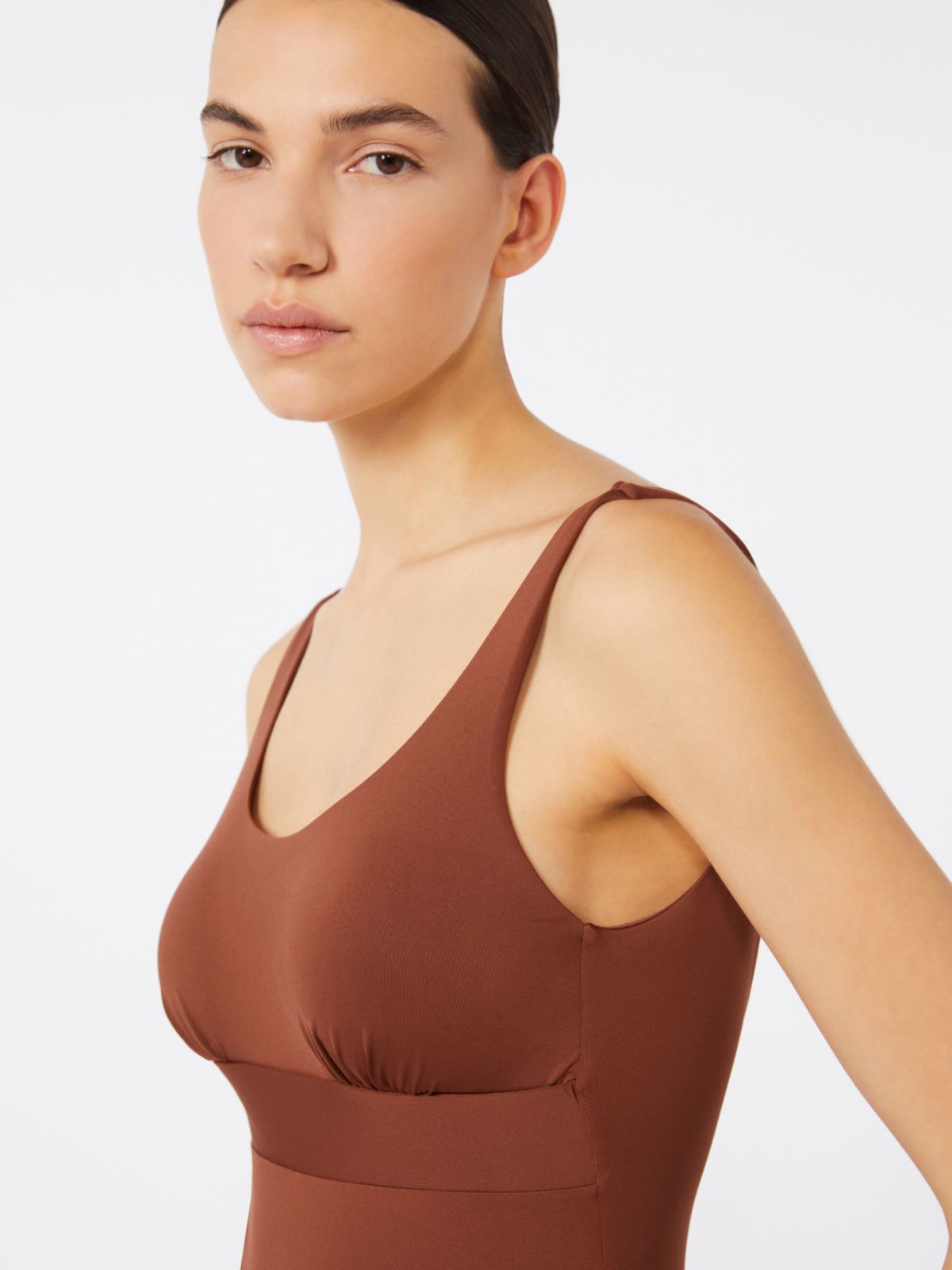 Jersey racer-back swimsuit - CHOCOLATE - 4