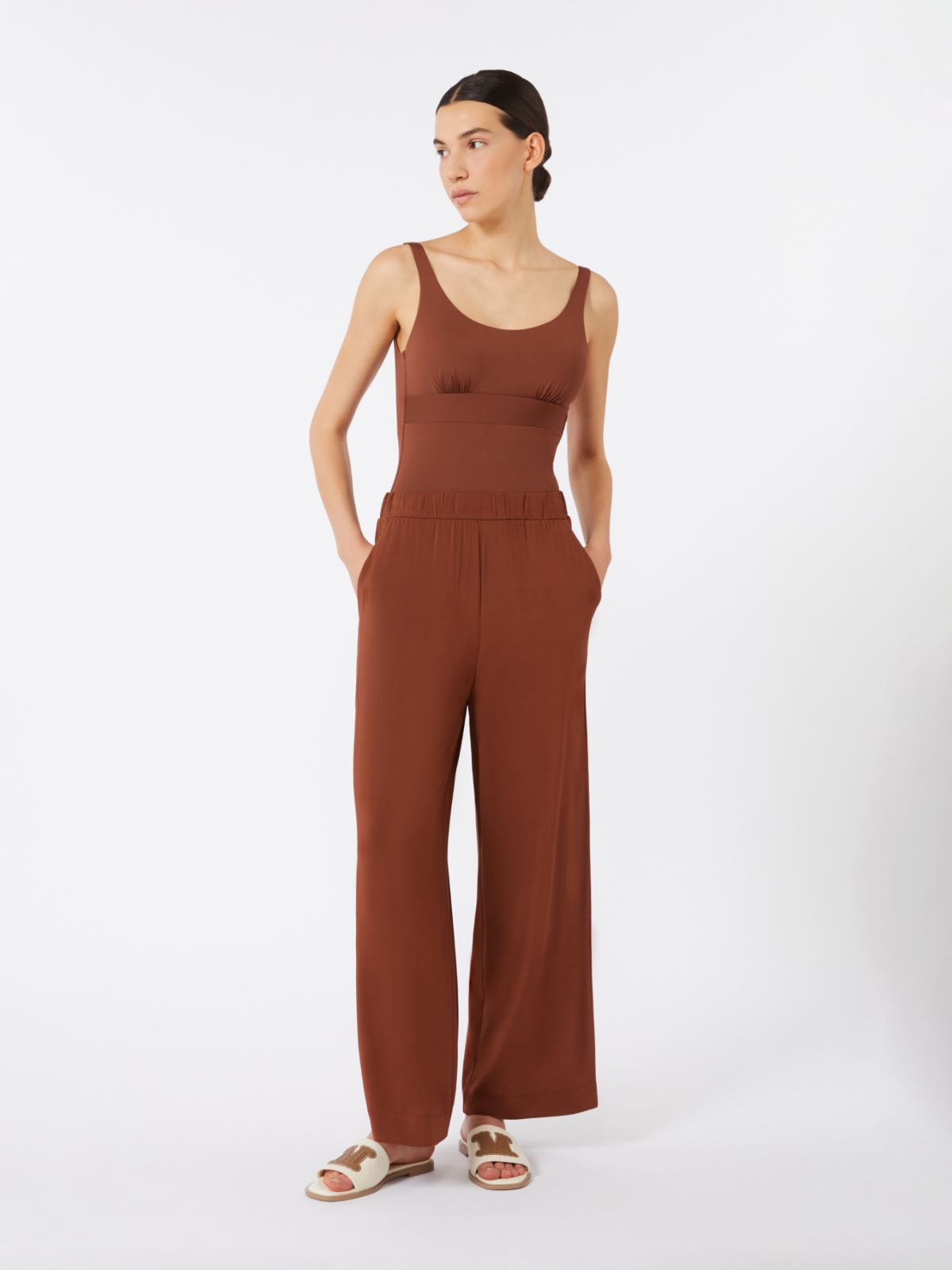 Jersey racer-back swimsuit - CHOCOLATE