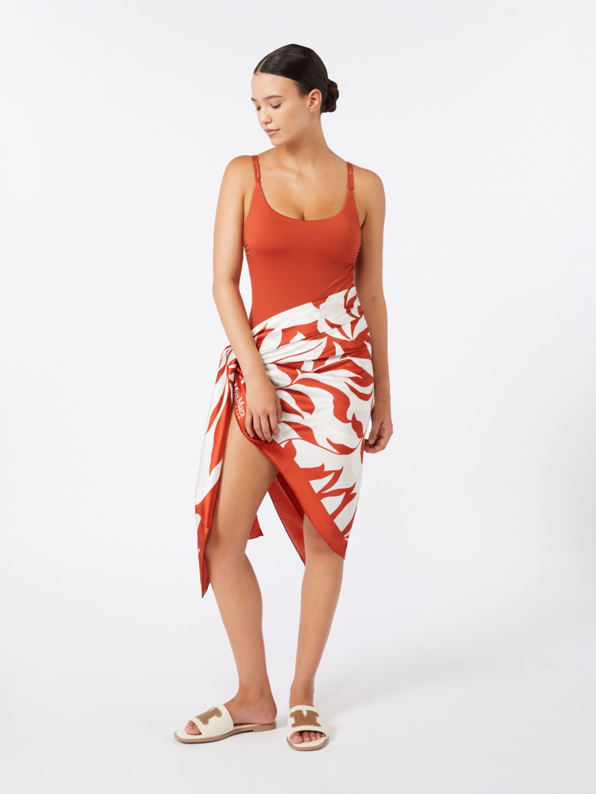 Jersey racer-back swimsuit - CORAL