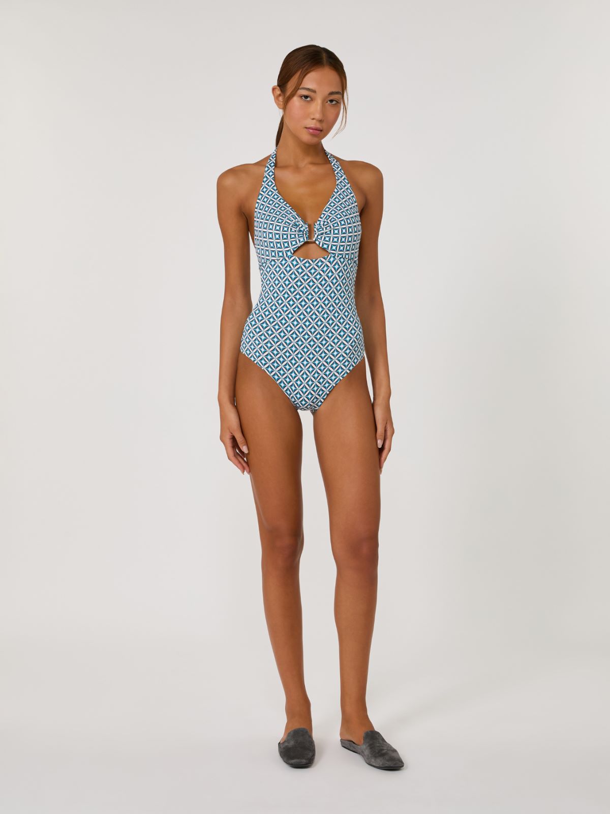 C-cup one-piece swimsuit in printed jersey - TURQUOISE