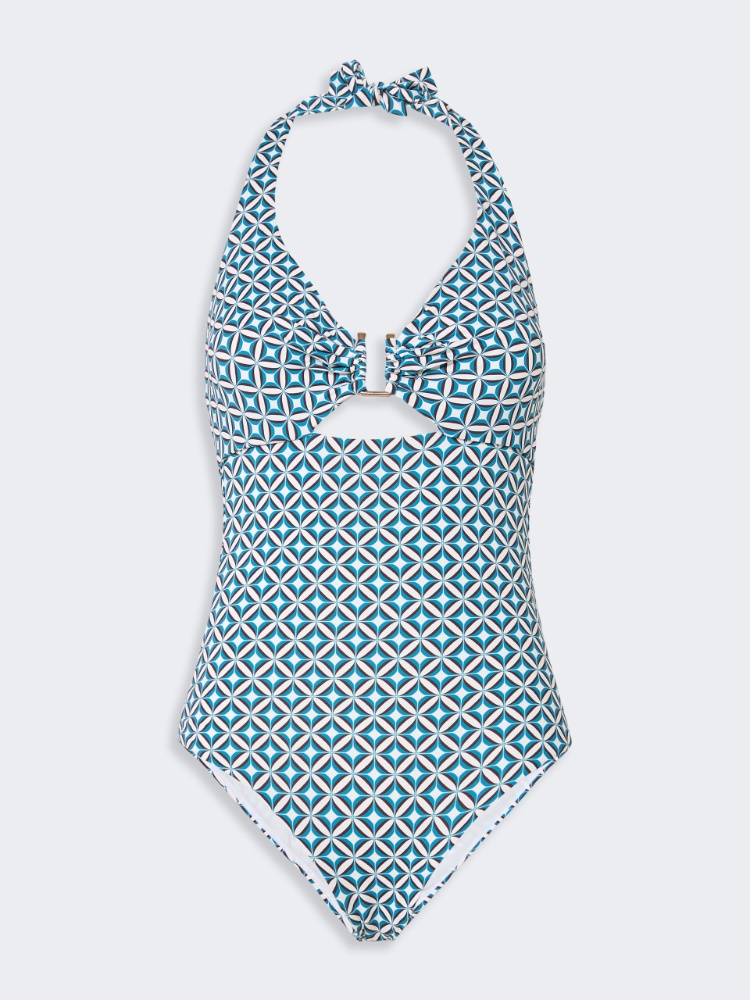 C-cup one-piece swimsuit in printed jersey - TURQUOISE