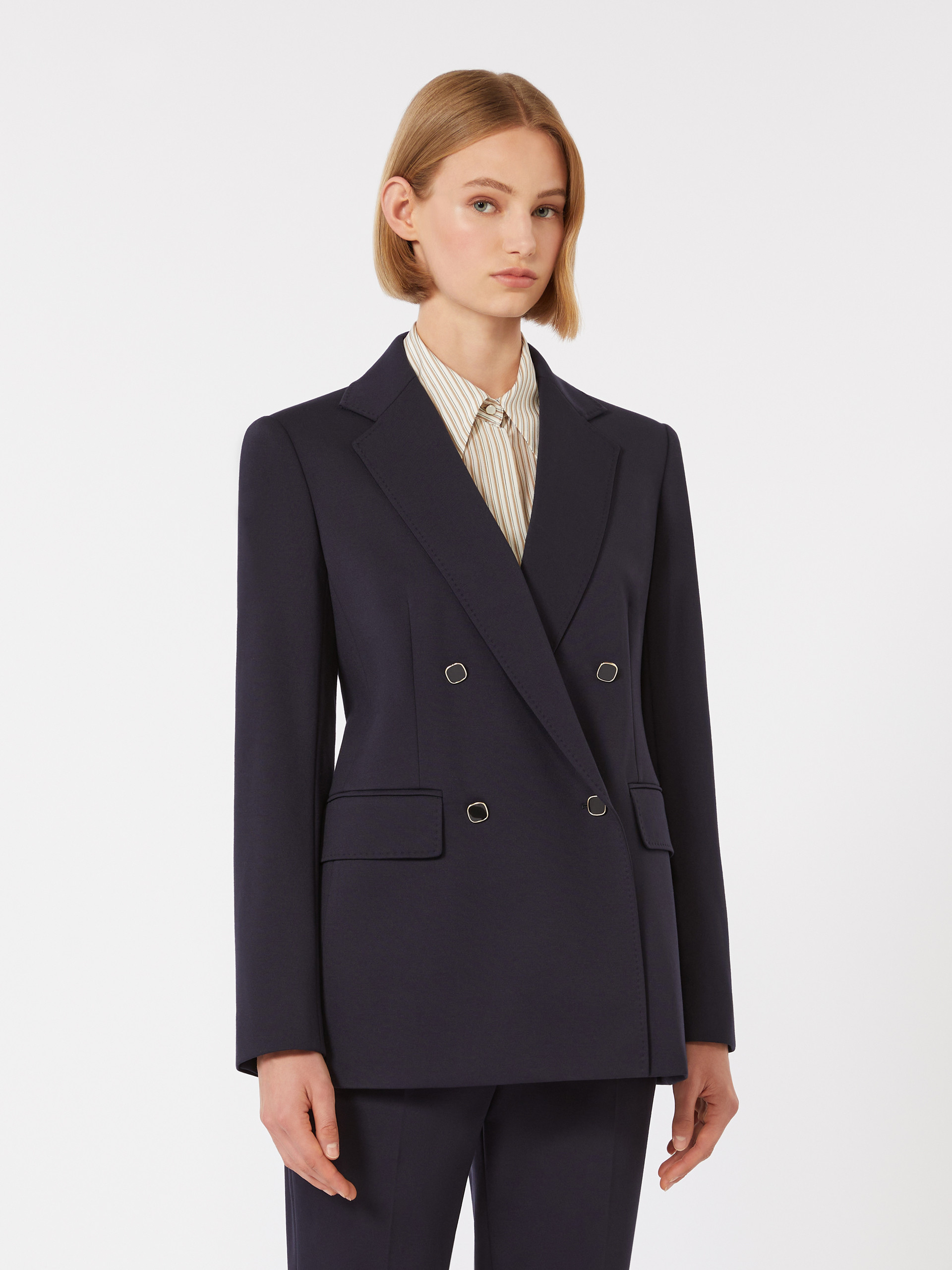 Milano-knit double-breasted jersey blazer - NAVY - Max Mara - 2