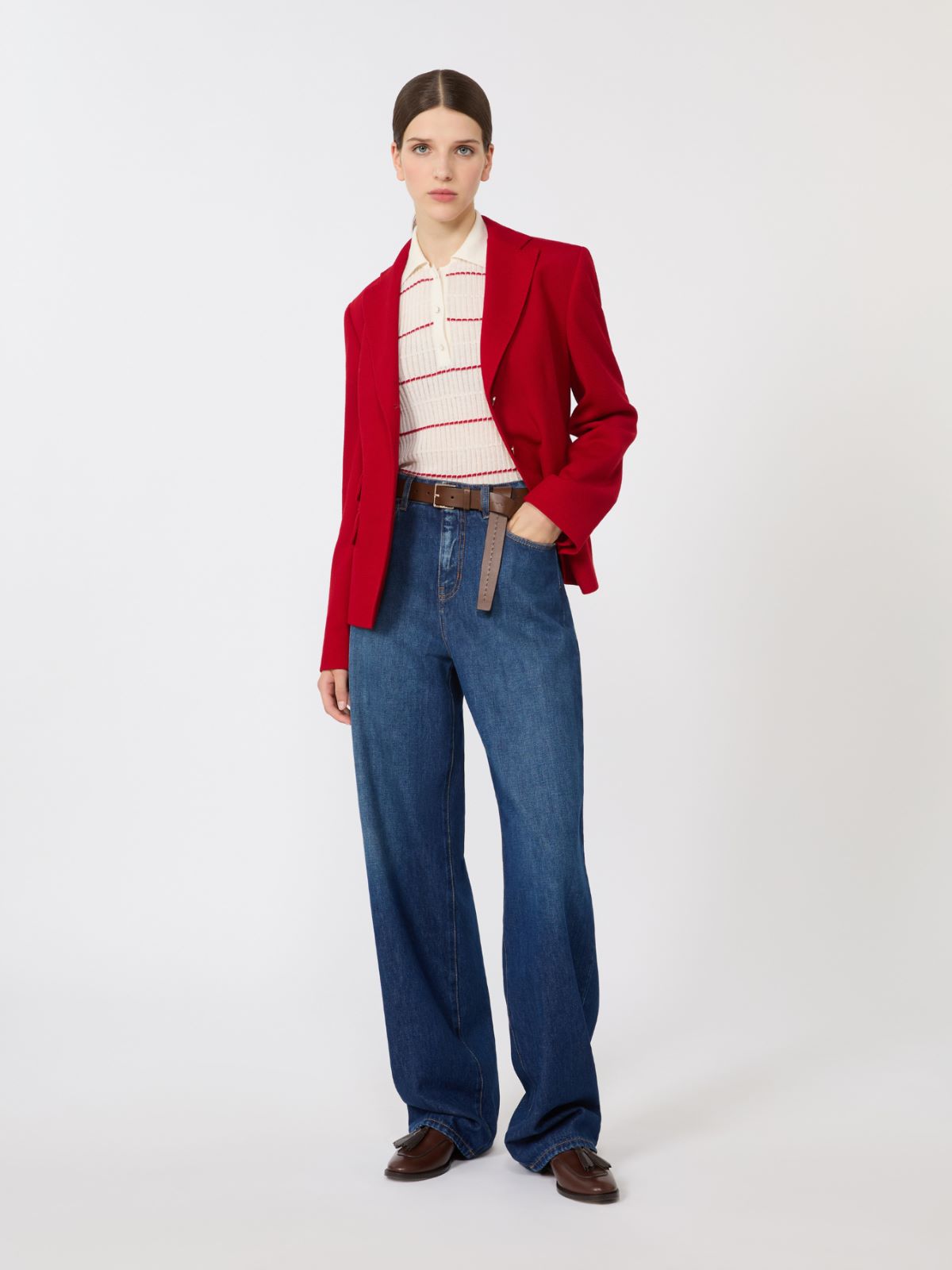Single-breasted piqué jersey jacket - RED - Max Mara