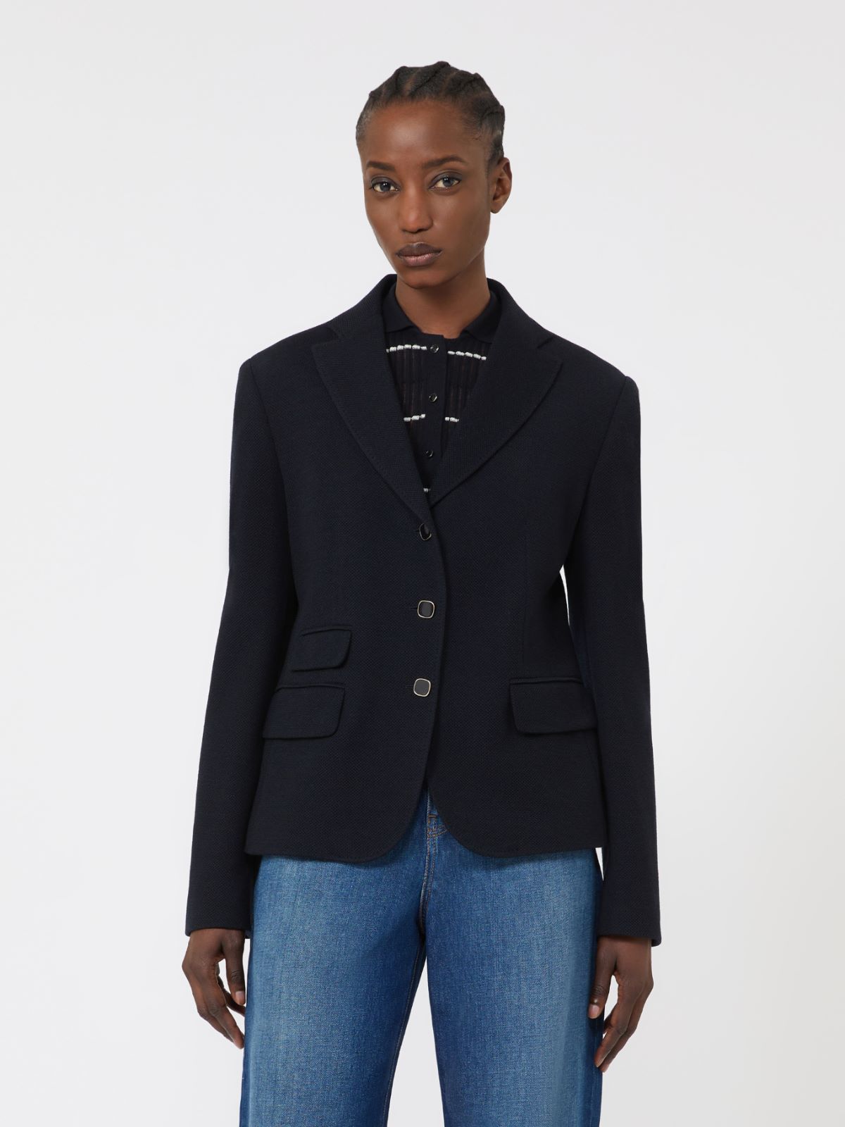 Veste à simple boutonnage en piqué de jersey - BLEU - Max Mara - 9