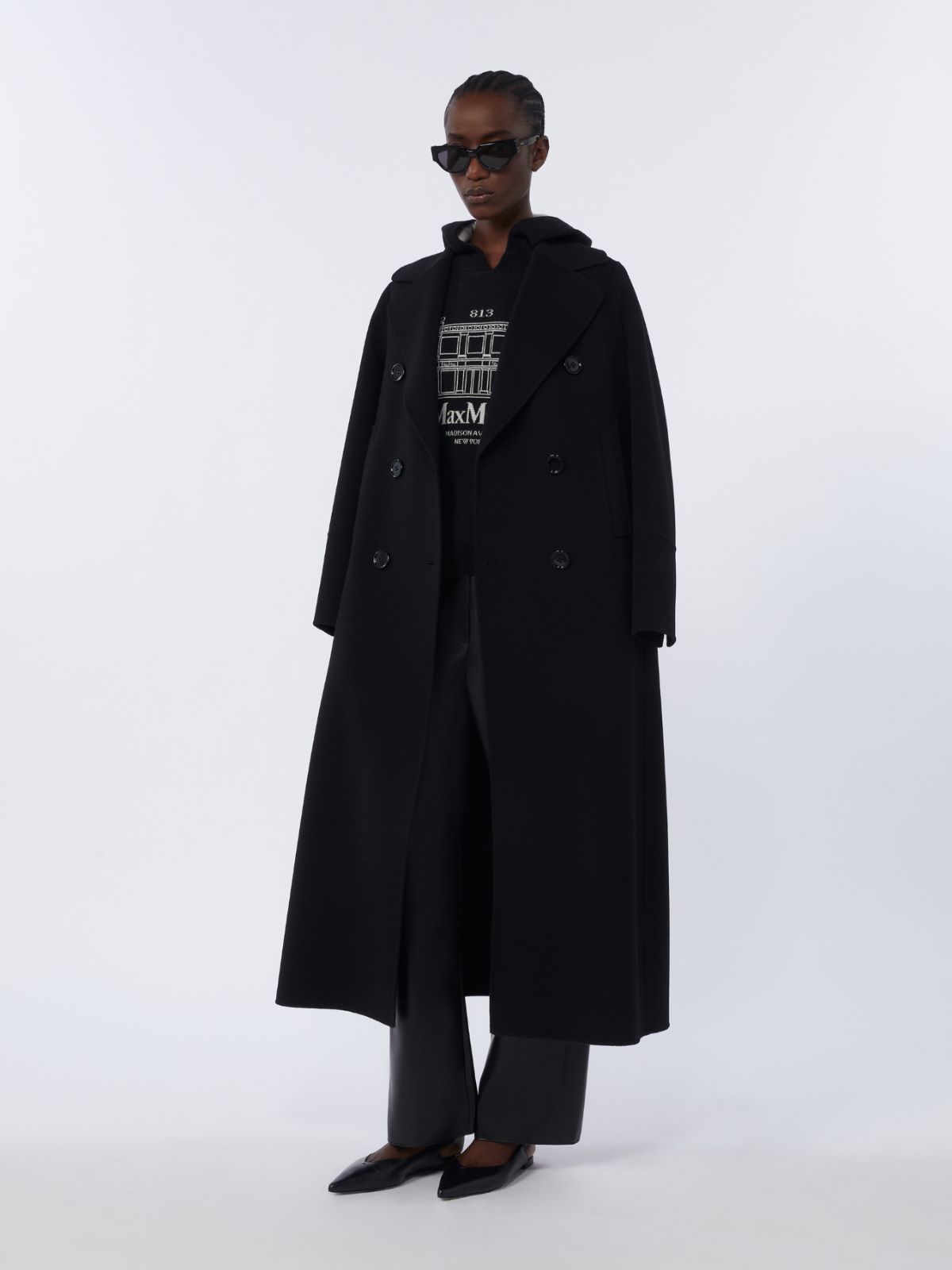Long wool coat with half-belt detail - BLACK - Max Mara - 5