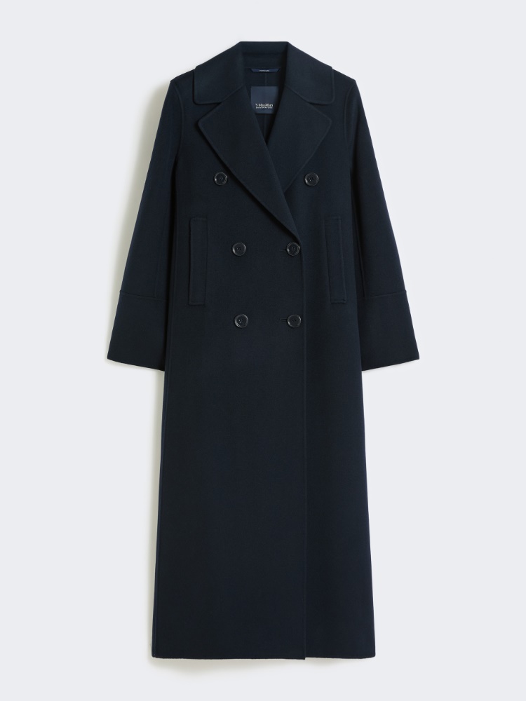 Long wool coat with half-belt detail