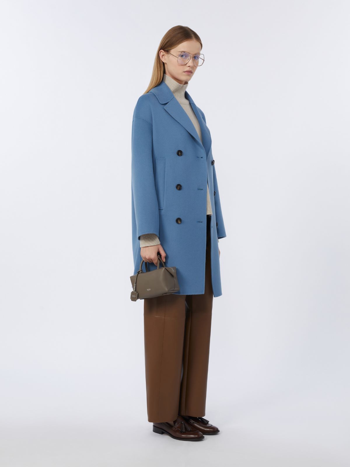 Wool broadcloth midi coat + LIGHT BLUE - Max Mara