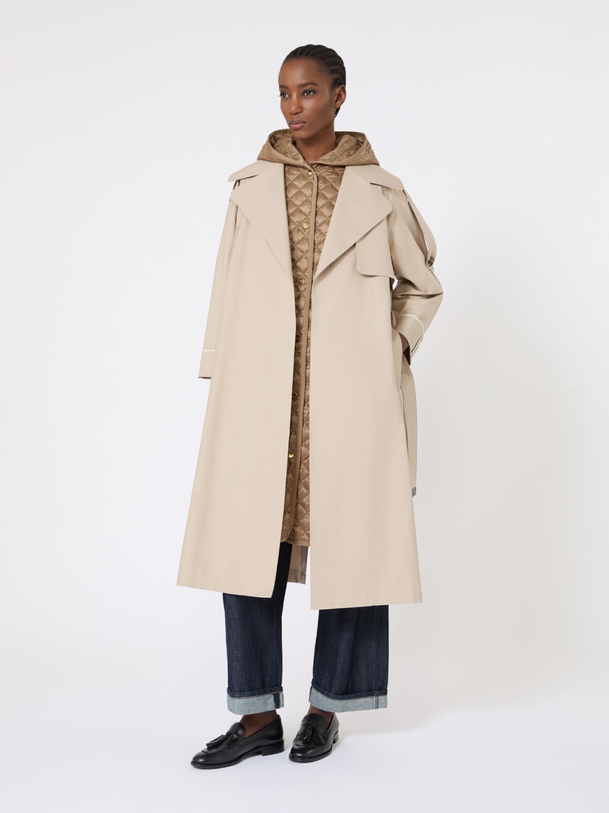 Oversized water-repellent twill trench coat + SAND - Max Mara