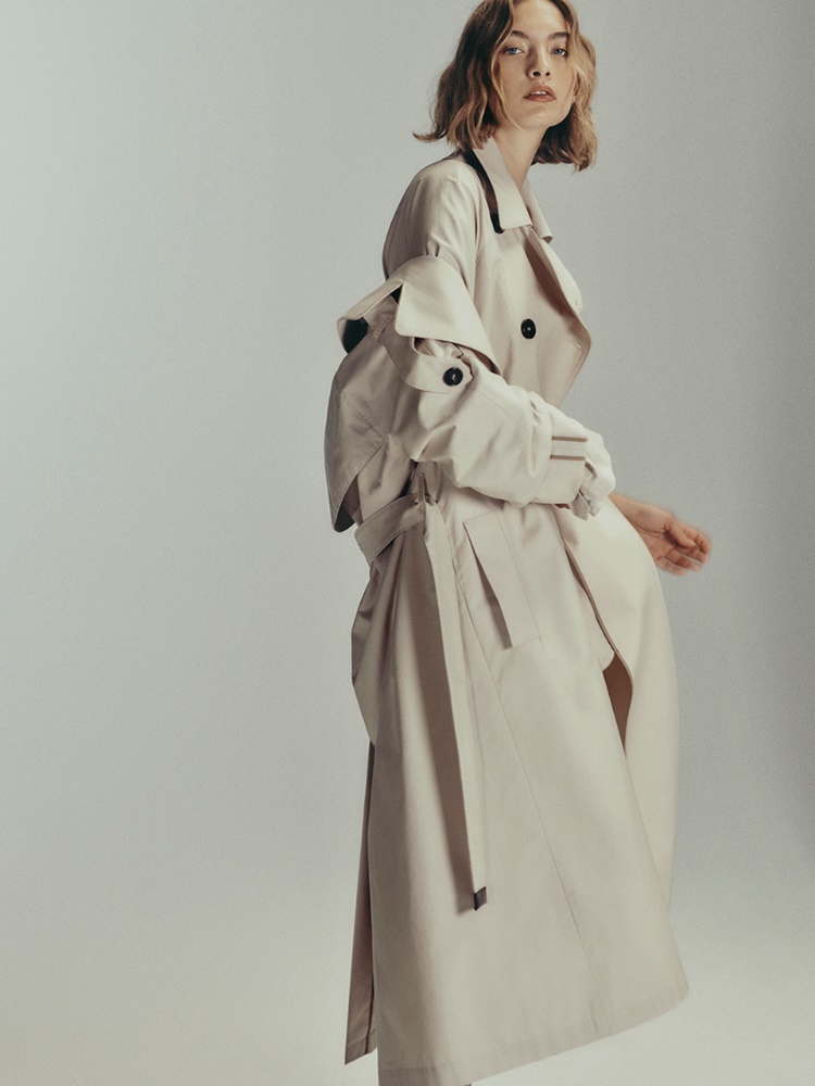 Trencz o kroju oversize z hydrofobowego diagonalu + PIASKOWY - Max Mara