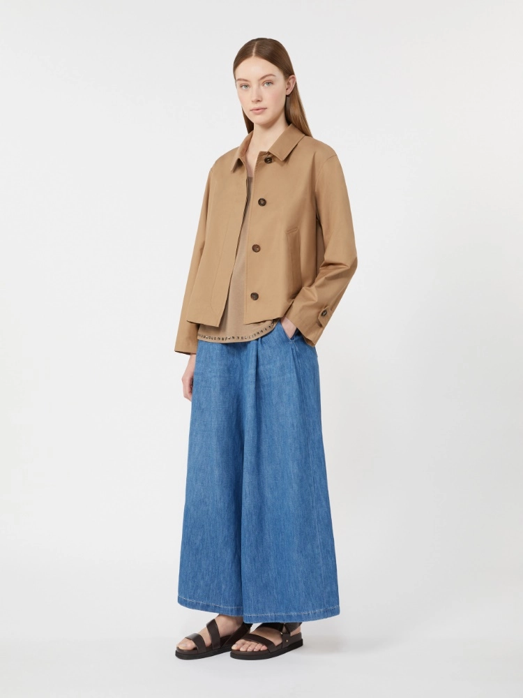 Short water-repellent twill trench coat - CAMEL