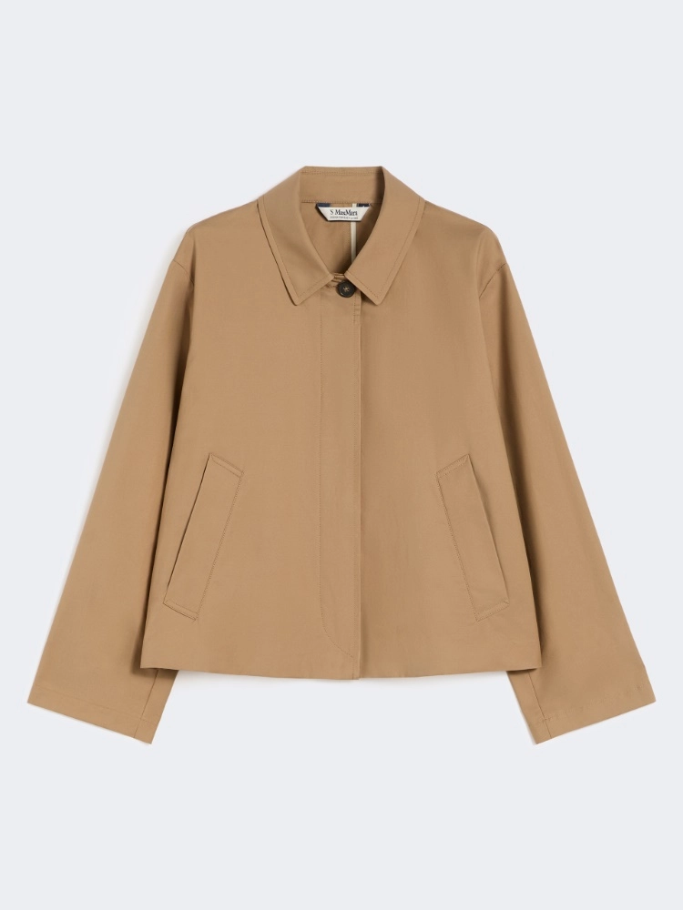 Short water-repellent twill trench coat - CAMEL