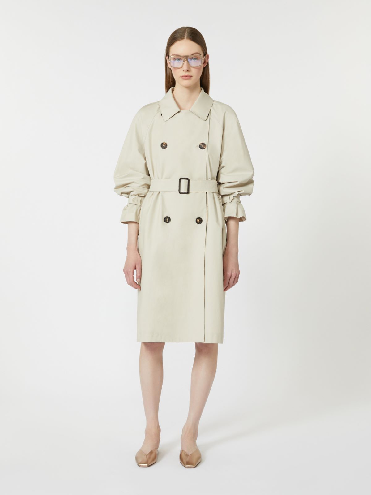 Double-breasted water-repellent twill trench coat - NATURAL - Max Mara