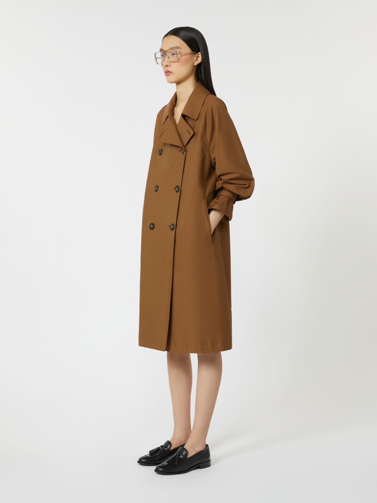 Double-breasted water-repellent twill trench coat - TOBACCO - Max Mara