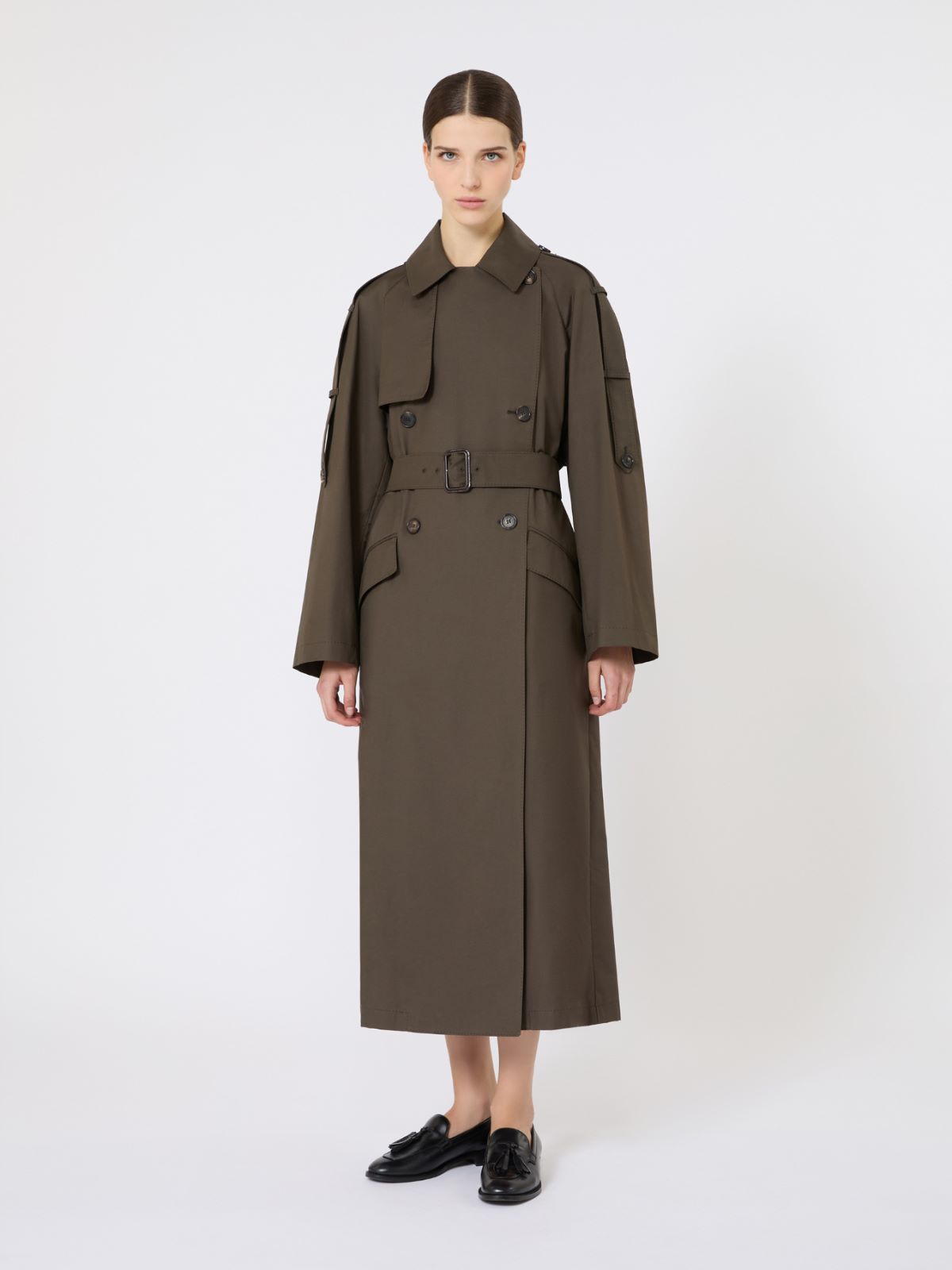 Wide water-repellent twill trench coat - GREEN - Max Mara - 6