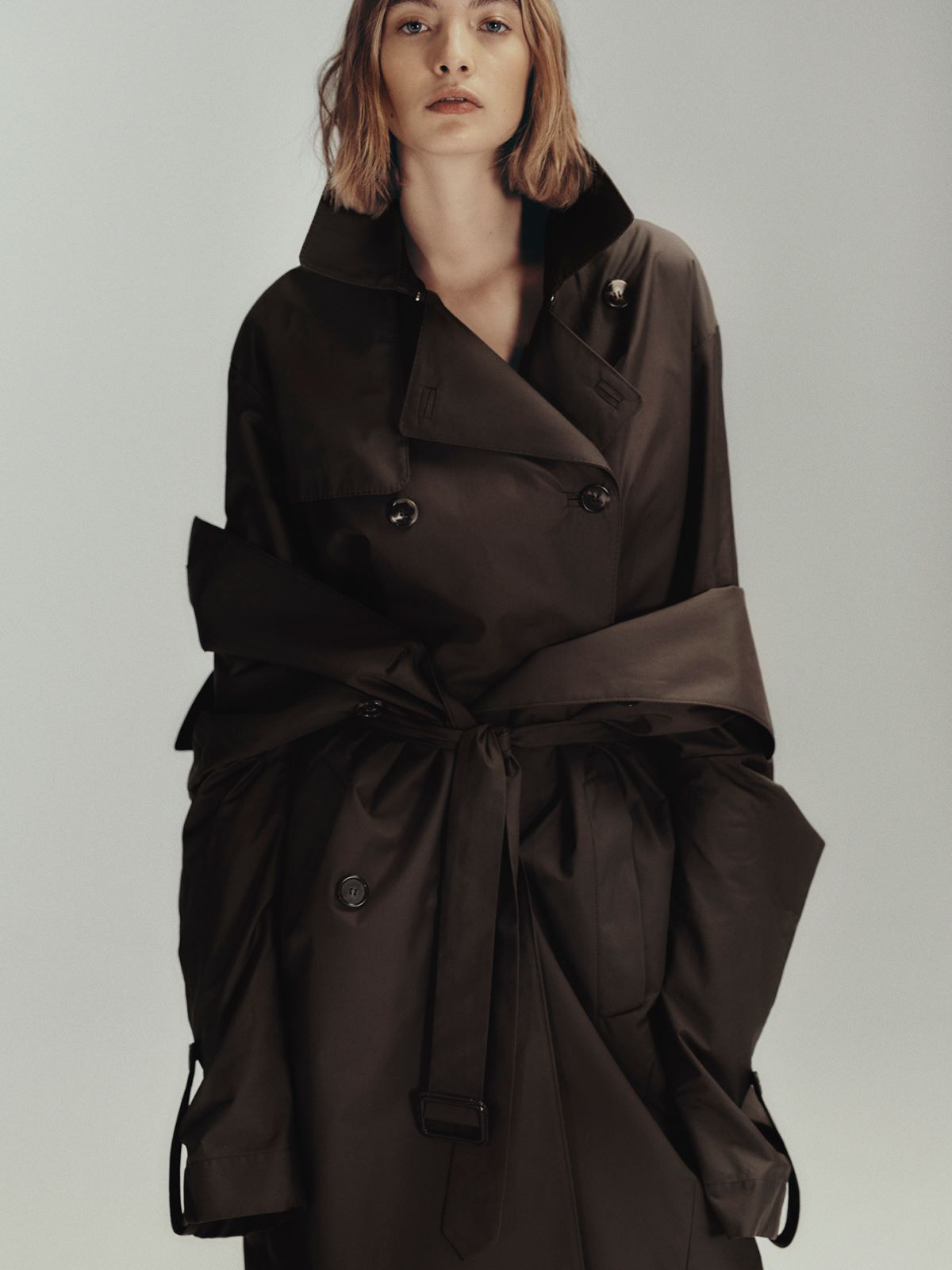 Double-breasted water-repellent cotton trench coat - GREEN - Max Mara