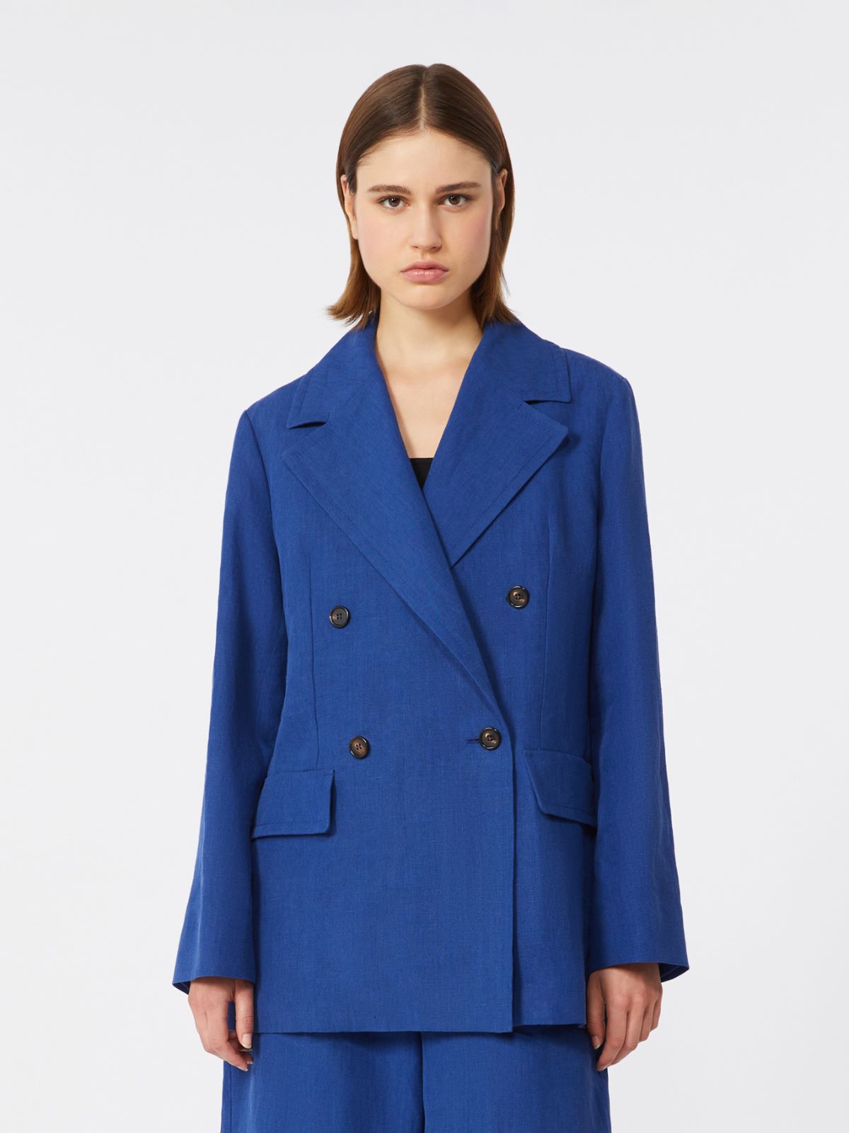 Double-breasted linen canvas jacket - CORNFLOWER BLUE - Max Mara - 2