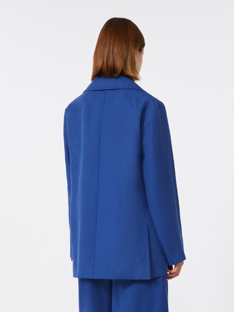 Double-breasted linen canvas jacket - CORNFLOWER BLUE - Max Mara - 3