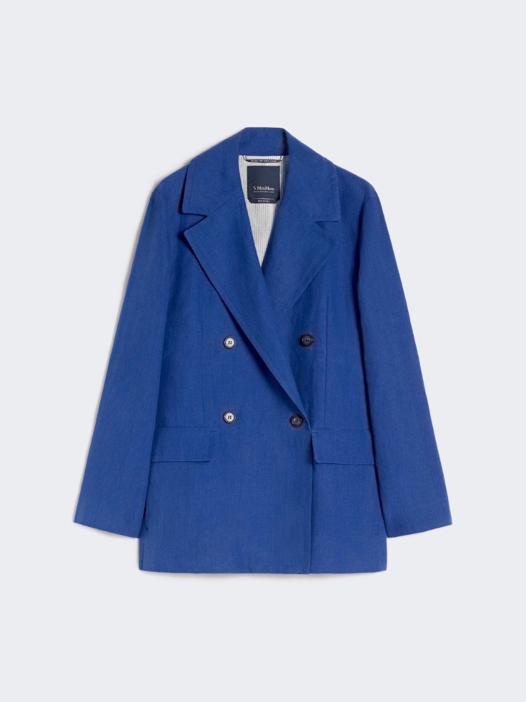 Double-breasted linen canvas jacket - CORNFLOWER BLUE - Max Mara - 4