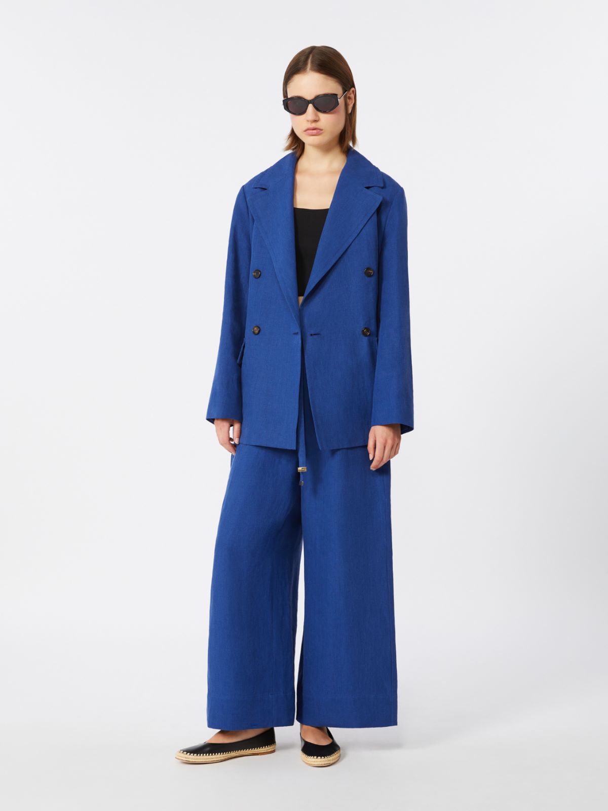 Double-breasted linen canvas jacket - CORNFLOWER BLUE - Max Mara