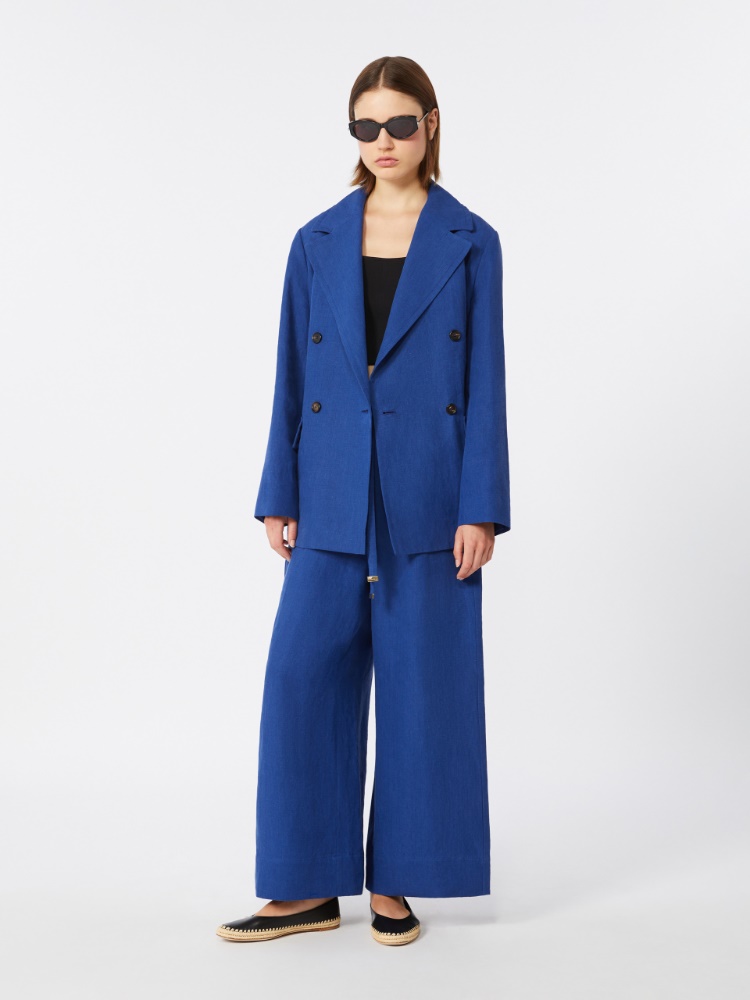 Double-breasted linen canvas jacket - CORNFLOWER BLUE - Max Mara - 1