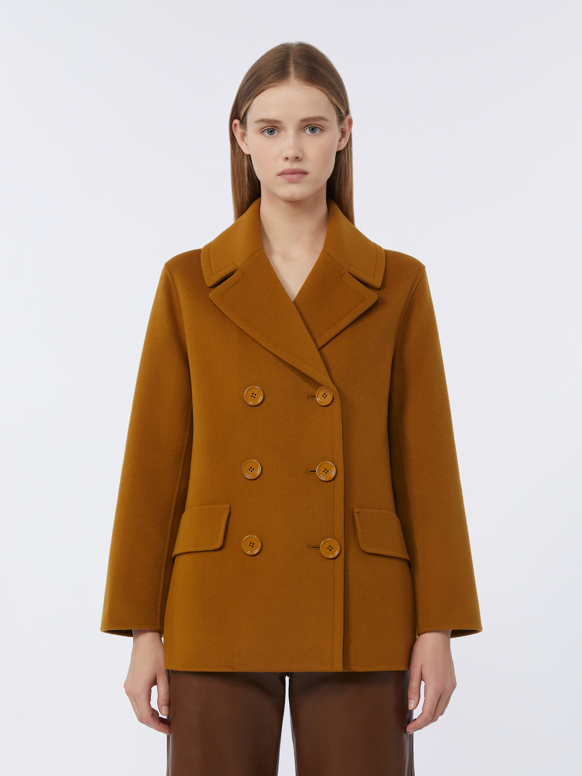Wool broadcloth pea coat - MUSTARD - Max Mara - 2