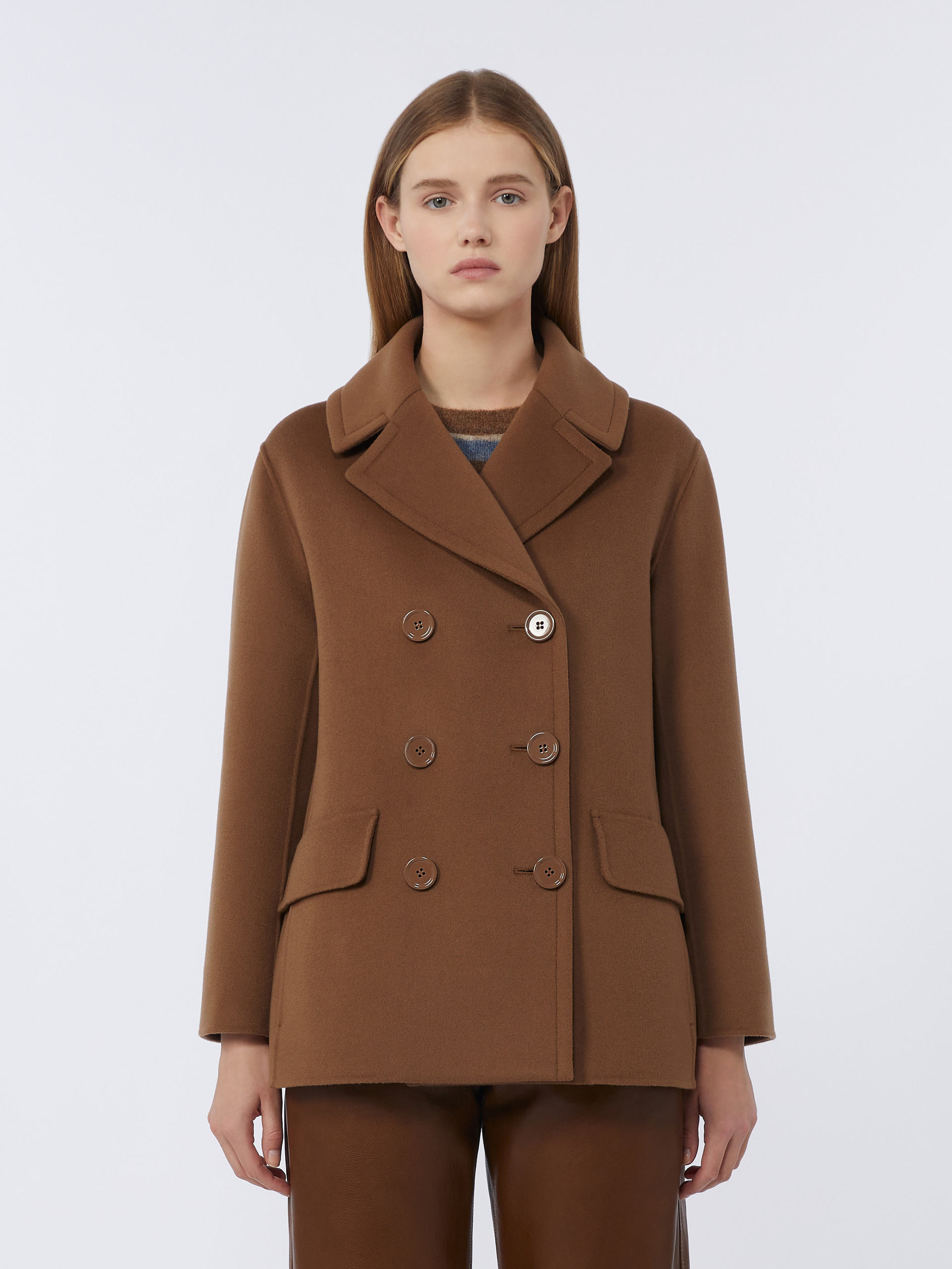 Wool broadcloth pea coat - TOBACCO - Max Mara - 2