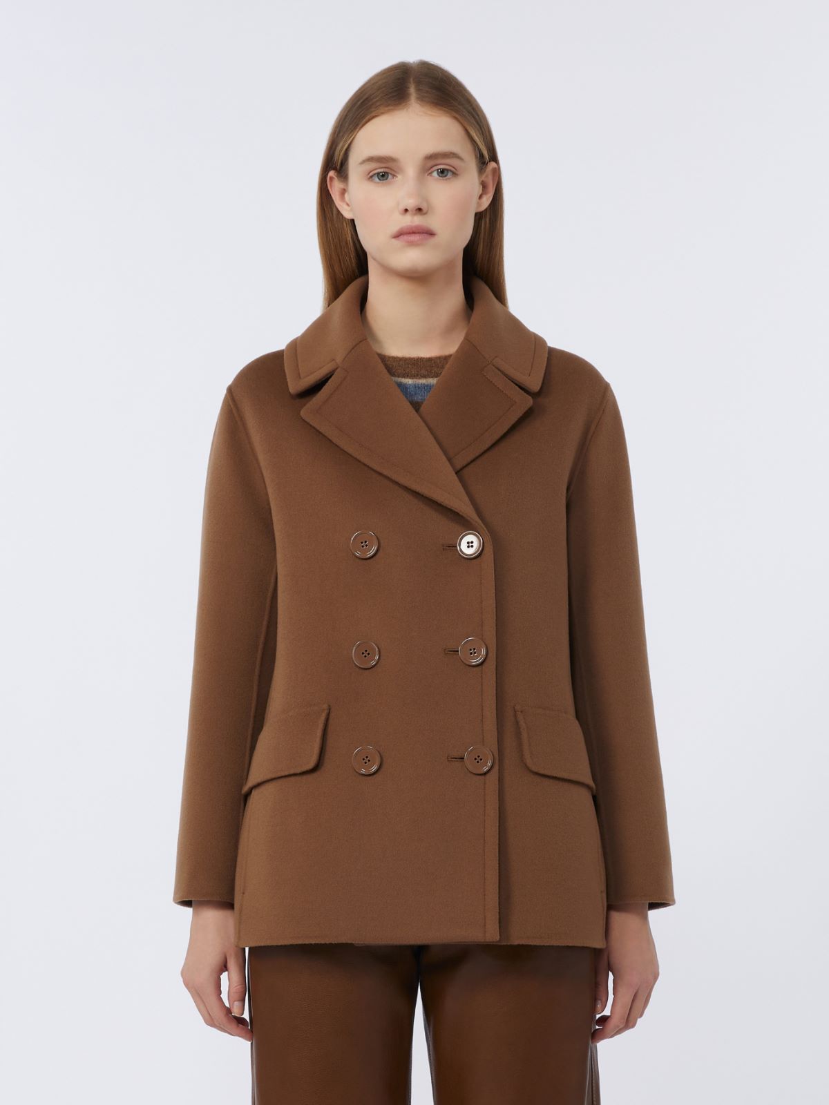 Wool broadcloth pea coat - TOBACCO - Max Mara - 4