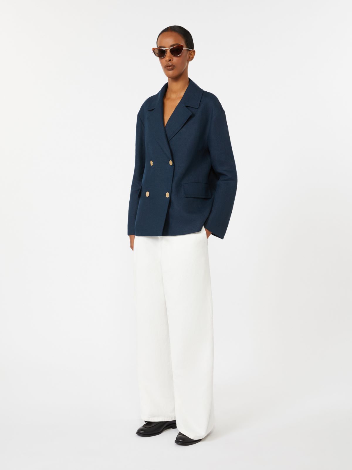 Double-breasted linen jacket - MIDNIGHTBLUE - Max Mara - 4