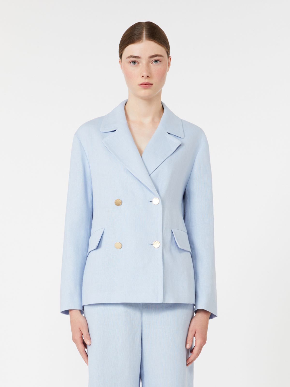 Double-breasted linen jacket - LIGHT BLUE - Max Mara - 8