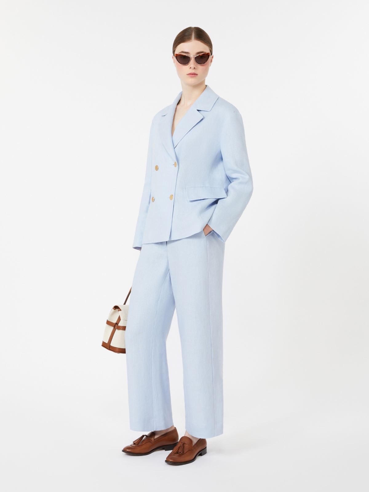 Double-breasted linen jacket - LIGHT BLUE - Max Mara - 8