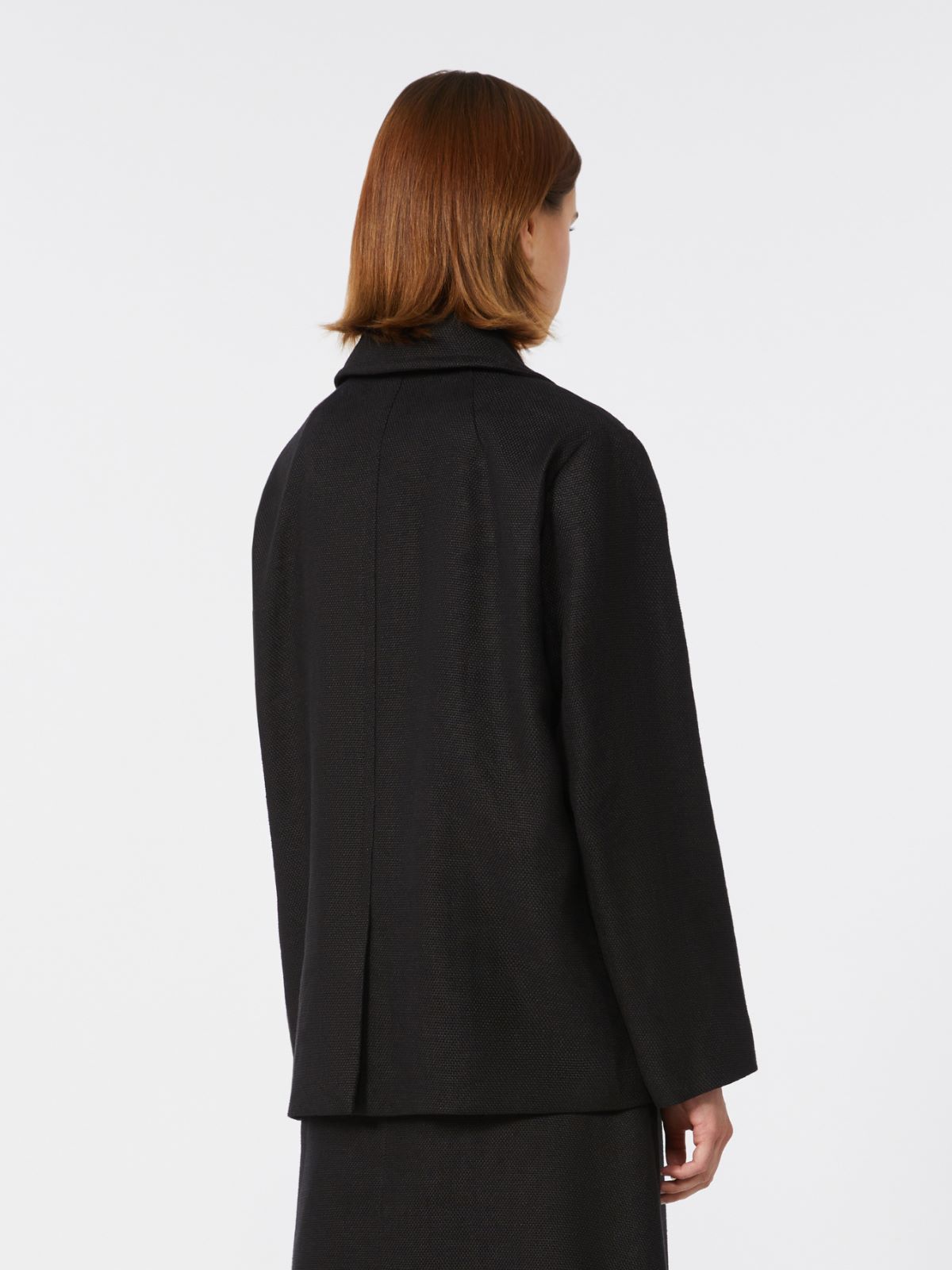 Cotton and linen basketweave pea coat - BLACK - Max Mara - 4