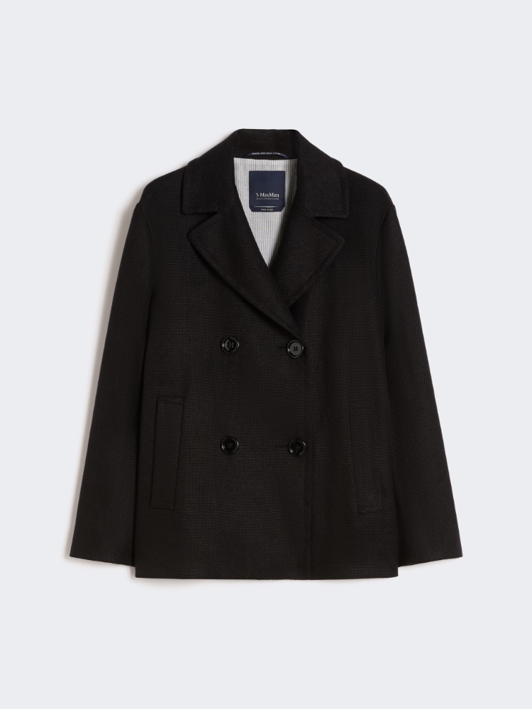 Cotton and linen basketweave pea coat - BLACK - Max Mara