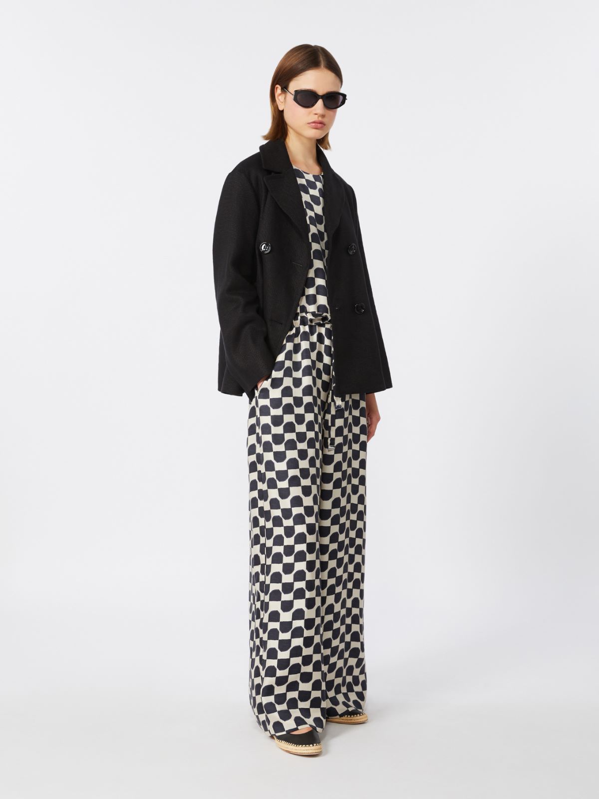 Cotton and linen basketweave pea coat - BLACK - Max Mara - 4