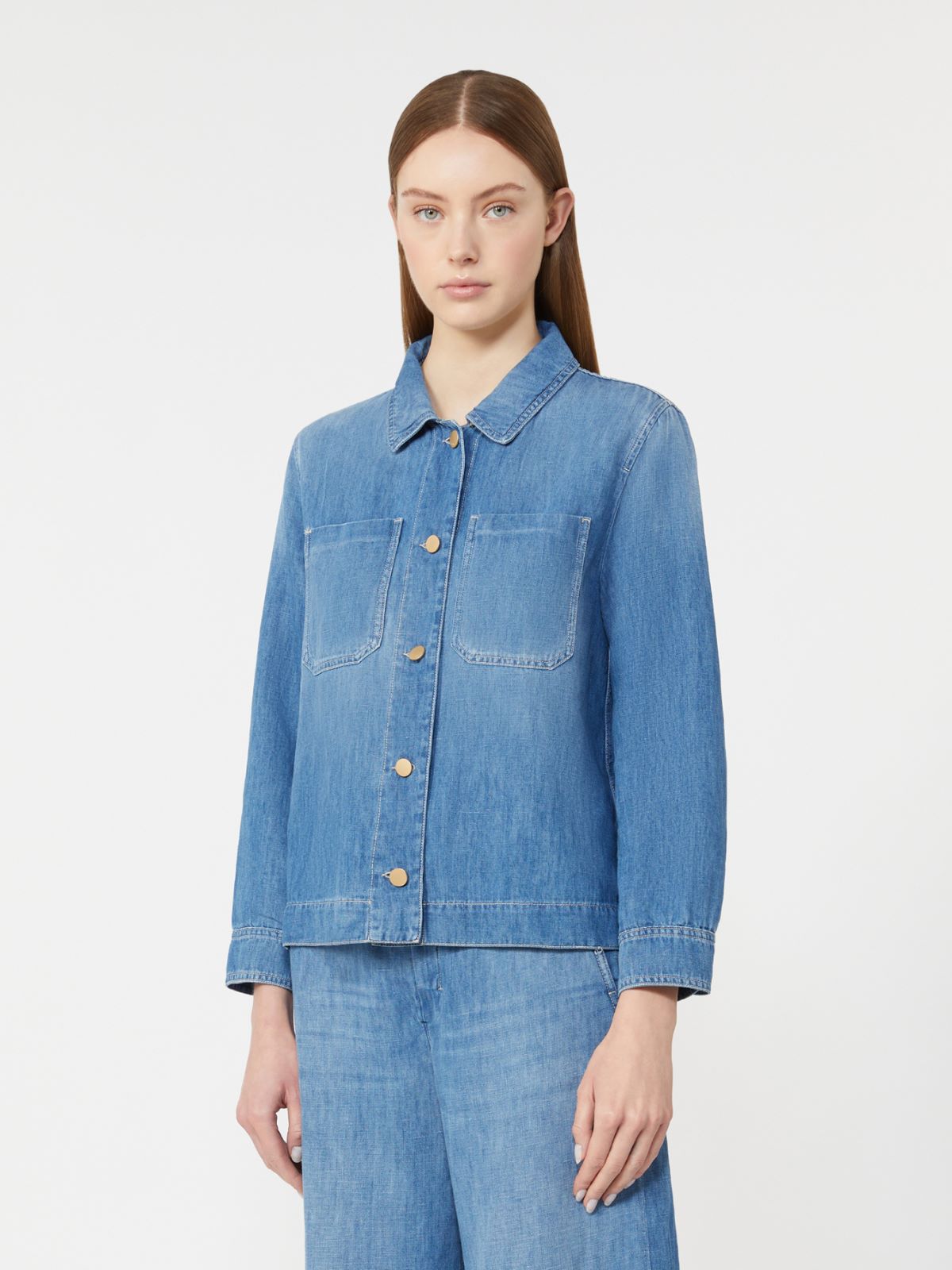 Giacca in denim di cotone e lino - BLU - 2