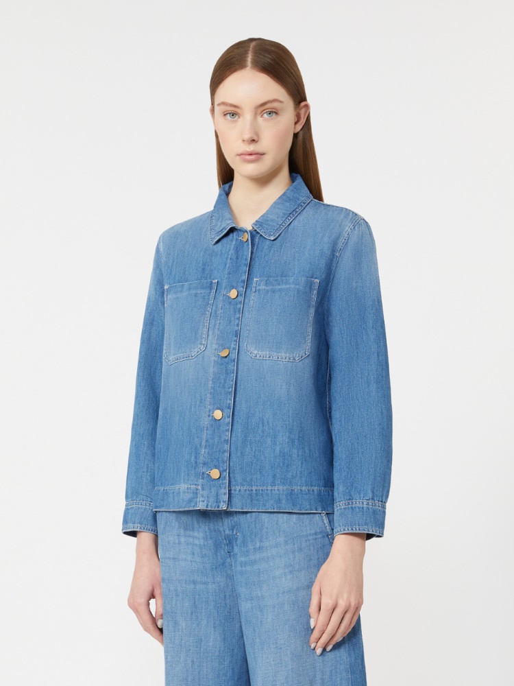 Giacca in denim di cotone e lino - BLU - 2