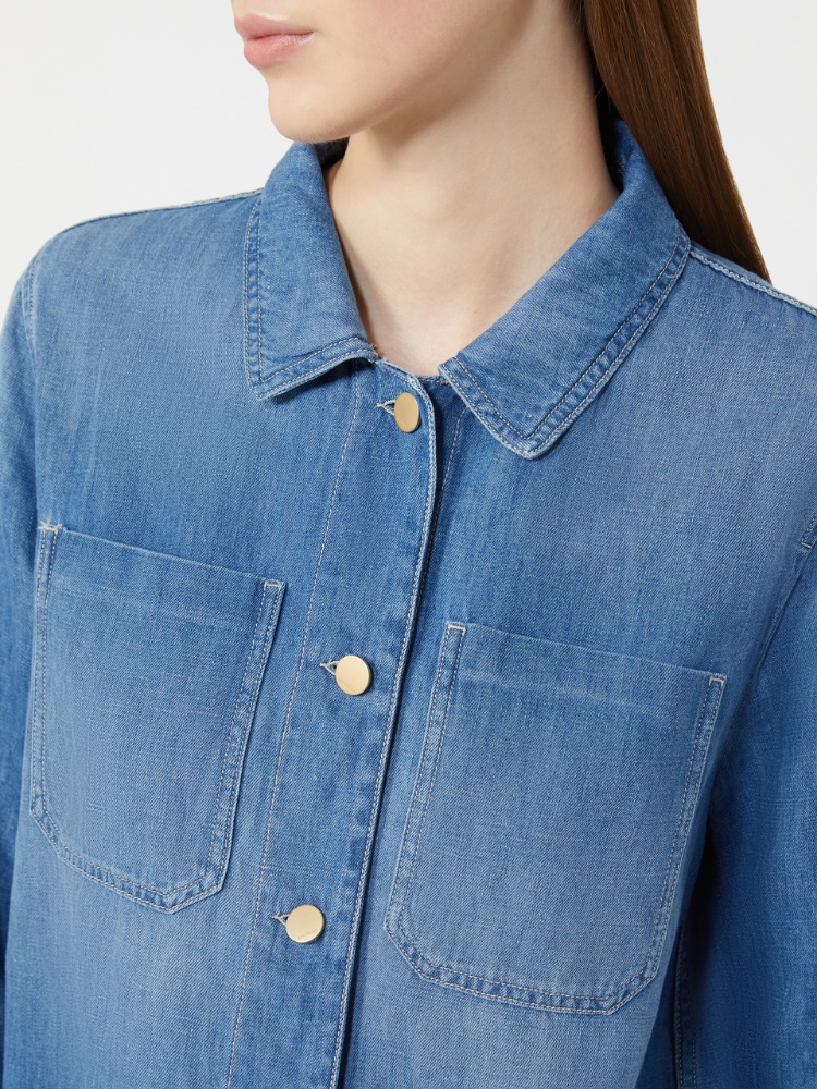 Giacca in denim di cotone e lino - BLU - 4