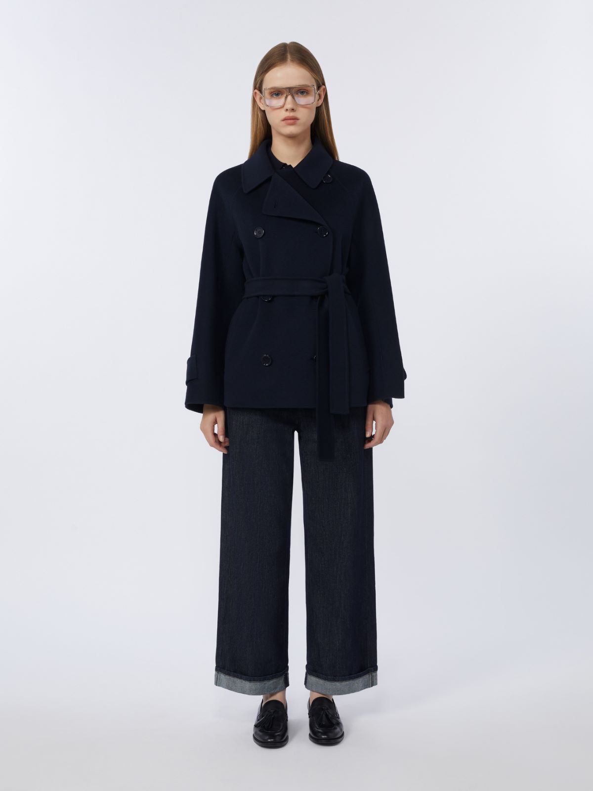 Cappotto crop doppiopetto in pura lana + MIDNIGHTBLUE - Max Mara