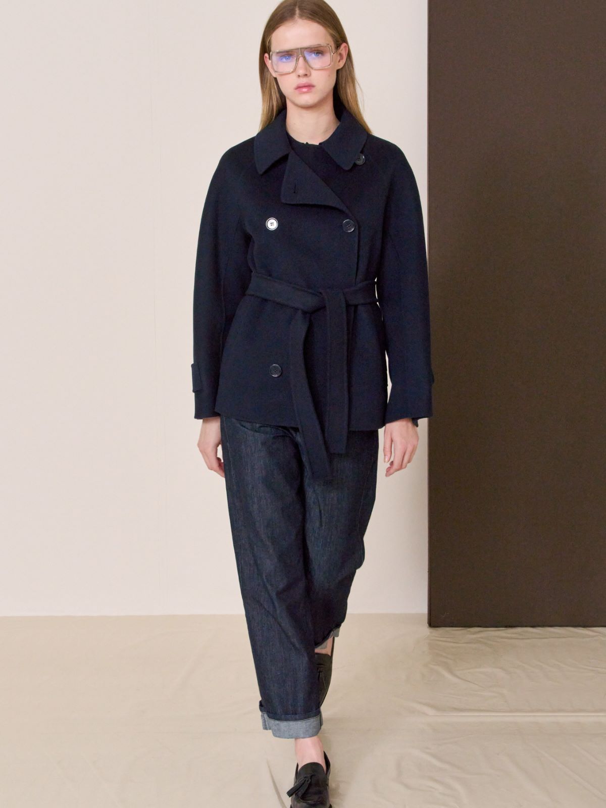 Cappotto crop doppiopetto in pura lana + MIDNIGHTBLUE - Max Mara